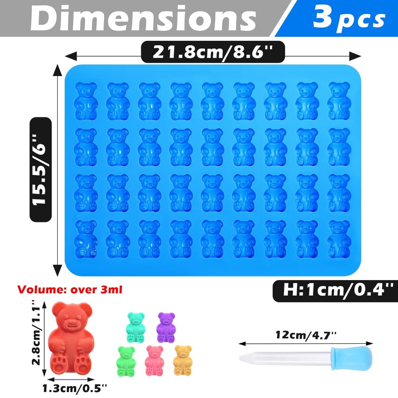 Large Gummy Bear Molds Over 3 ML with 2 Droppers, 3 Pack 36-Cavity Silicone B... gallery