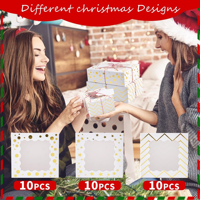 30 PCS 4x4x2.5 Inch White Christmas Bakery Cookie Box Window Dessert Gift gallery