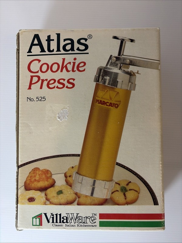 Marcato Atlas Biscuits Maker Cookie Press 525 Italy 20 Discs, 4 Tips Spritz