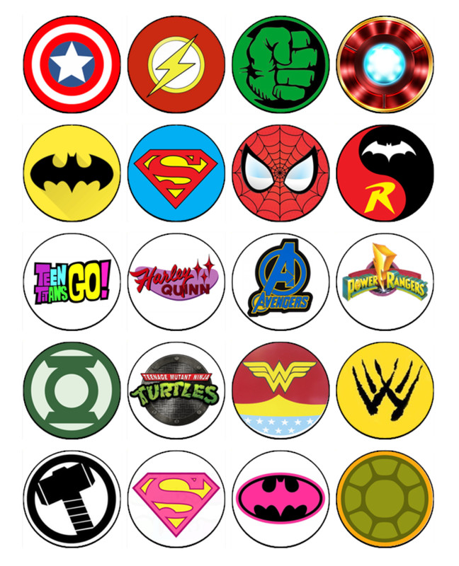 Superhero Theme Edible Wafer Cupcake Toppers | Superhero Party Cake Decorations
