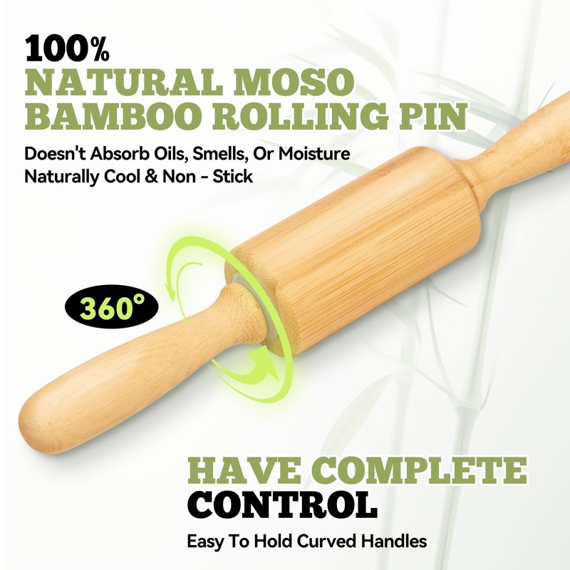 Wooden Rolling Pin for Baking Dough Roller Kitchen Tool Bamboo Wood 10 In gallery