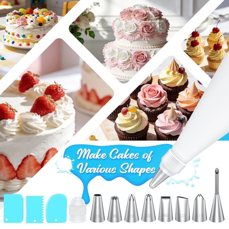 Reusable Piping Bags Set with 7 Tips, Couplers & Scrapers for Cake Decorating gallery