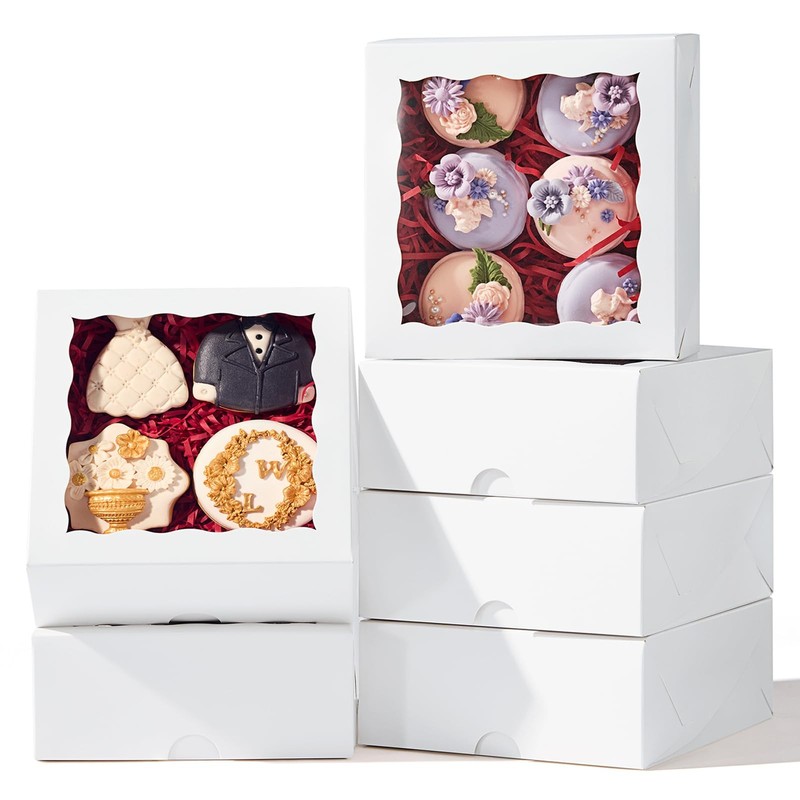 100 PCS 6x6x2 Inch Bakery Boxes Window Cookie Small Cake Macaron Pie Truffle