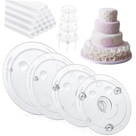 Cake Pin Sticks Set, 16 Pieces Plastic Cake Sticks Support Rods with 4 Cake