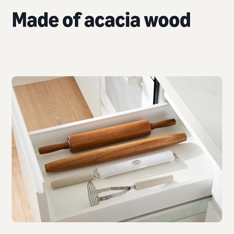 Wooden French Rolling Pin 17 in. Acacia Wood Nonstick Hand Wash Only gallery