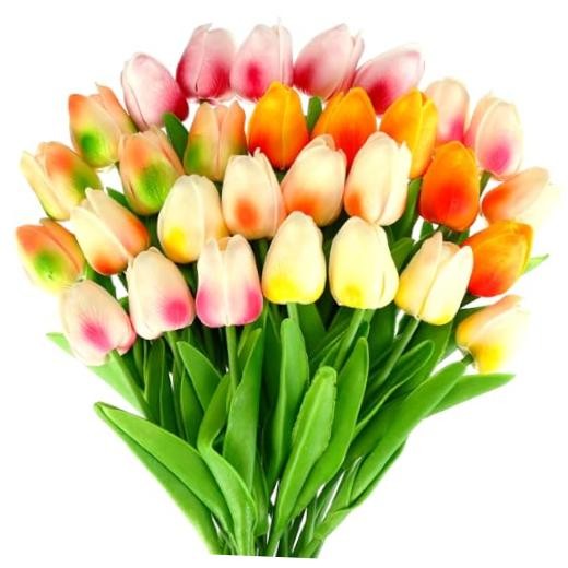 30 Pcs Tulips Artificial Bouquet Flowers Faux Tulips for Home Multi Colors gallery