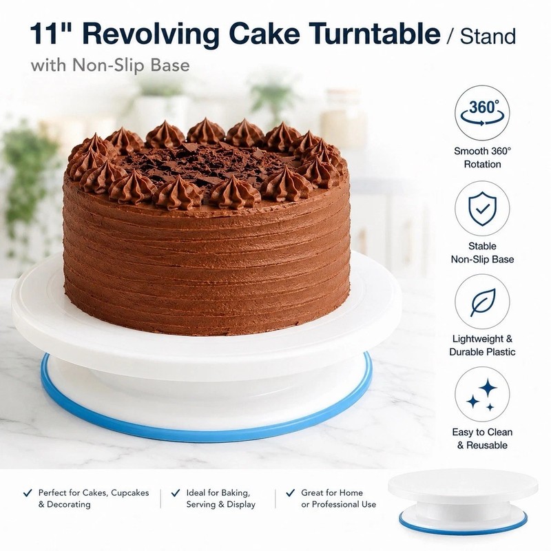 11″ Revolving Plastic Cake Turntable / Stand with Non-Slip Base