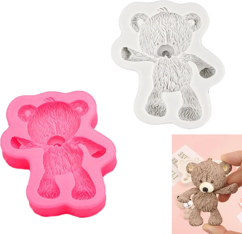 2 Pcs 3D Bear Silicone Fondant Molds Bear Candy Chocolate Mold | Teddy Bear Cake