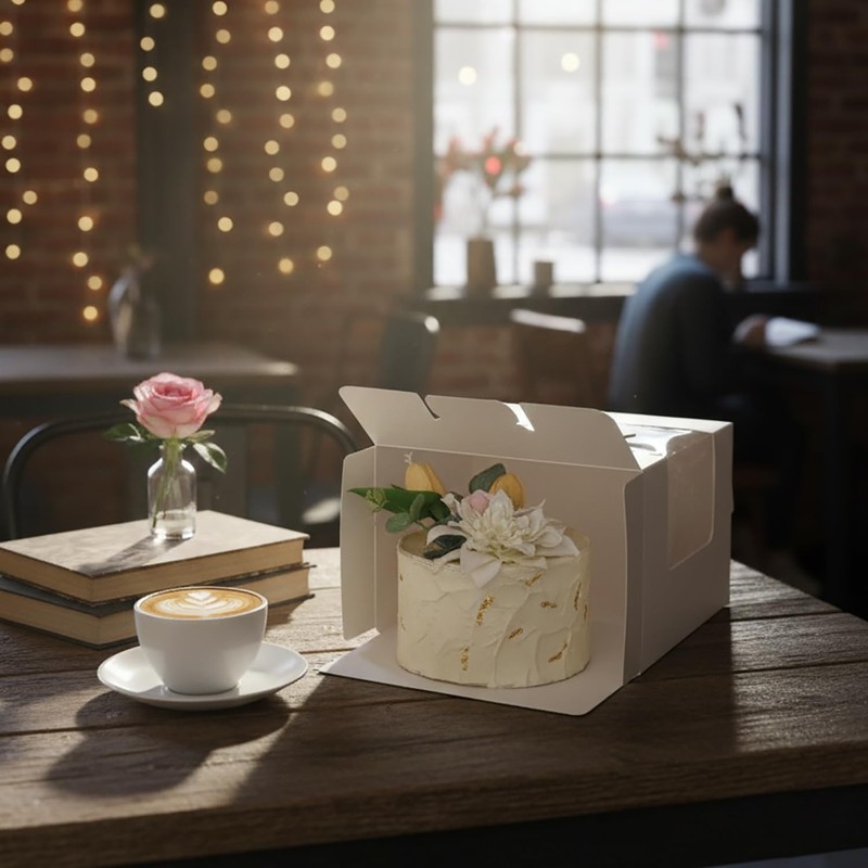 10 PCS White Cake Boxes 8 Inch Bakery Carrier Window Cardboard Handle Dessert gallery