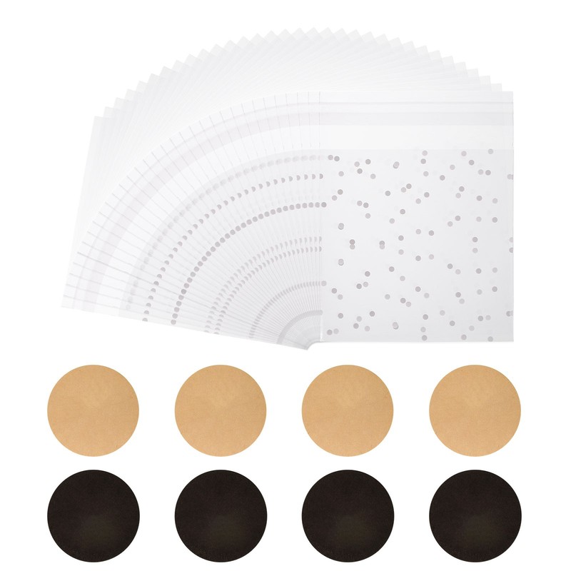 200 Pcs Cellophanes Bags, 4 x 4 Inch with 200 Pcs Stickers, Clear