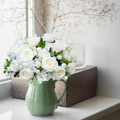 10 Bundles Artificial Peonies Hydrangea Artificial Flowers Silk Milky White gallery