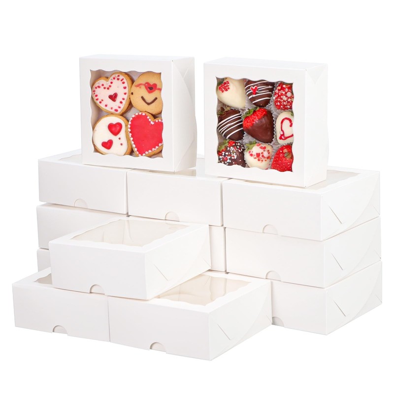 30 PCS Cookie Boxes Window 6x6x2.5 Inch White Bakery Treats Desserts Pastry