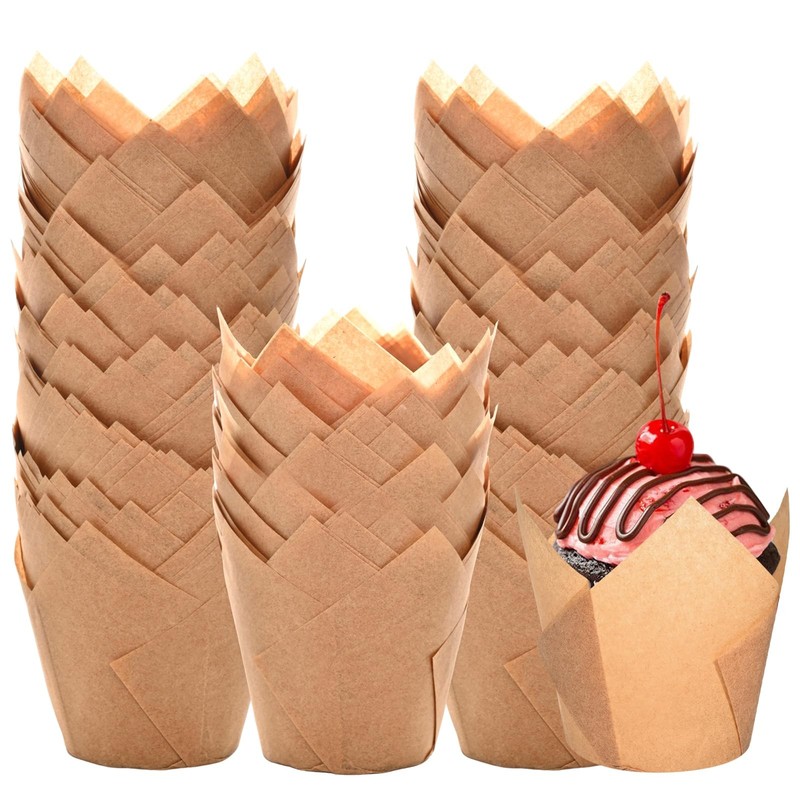 Natural Tulip Cupcake Liners for Baking 200 Cups, Unbleached Parchment paper …