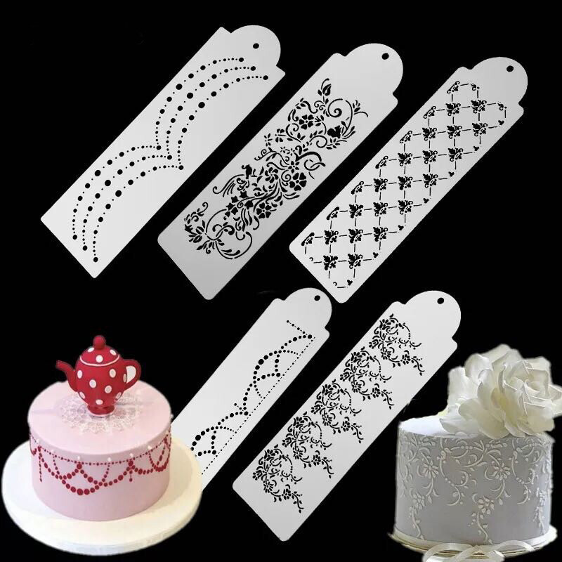 5Piece Cake Flower decorating Stencils for Airbrush Paint Icing Frosting Fondant gallery
