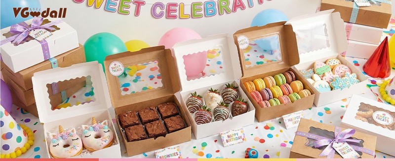 20PCS Cookie Boxes, 7" x 4.3" x 1.5" Brown Bakery Boxes with Window Cupcake gallery