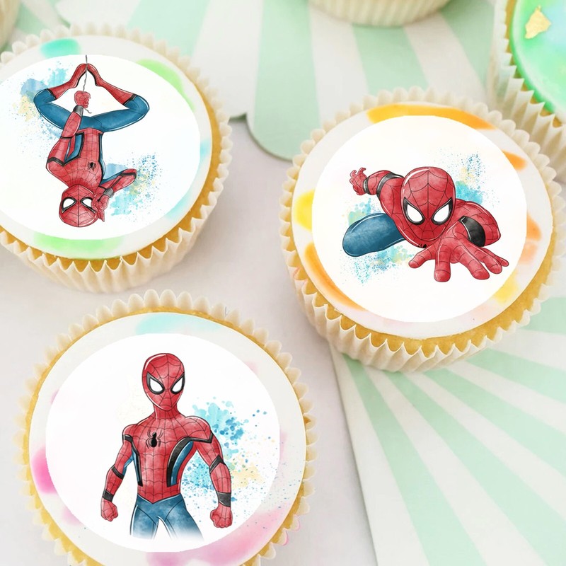 Spiderman Superhero Superheroes Pre-cut Edible Cupcake or Cookie Toppers