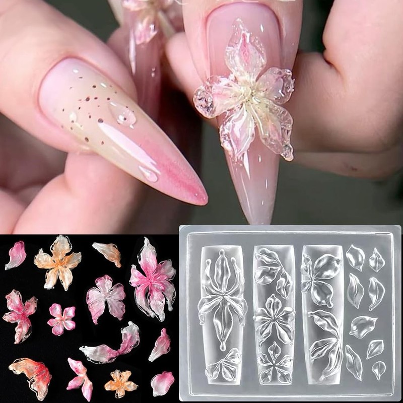 Lily Flower Charms Silicone Nail Molds-3D Gel Art Mold White Transparent gallery
