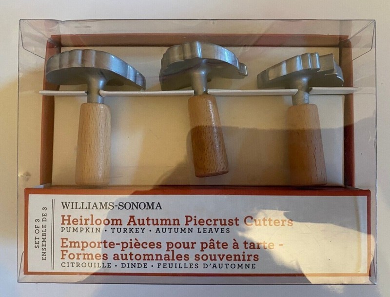 Williams Sonoma Heirloom Autumn Pie Crust Cutters Turkey Pumpkin Leaf Wood Metal