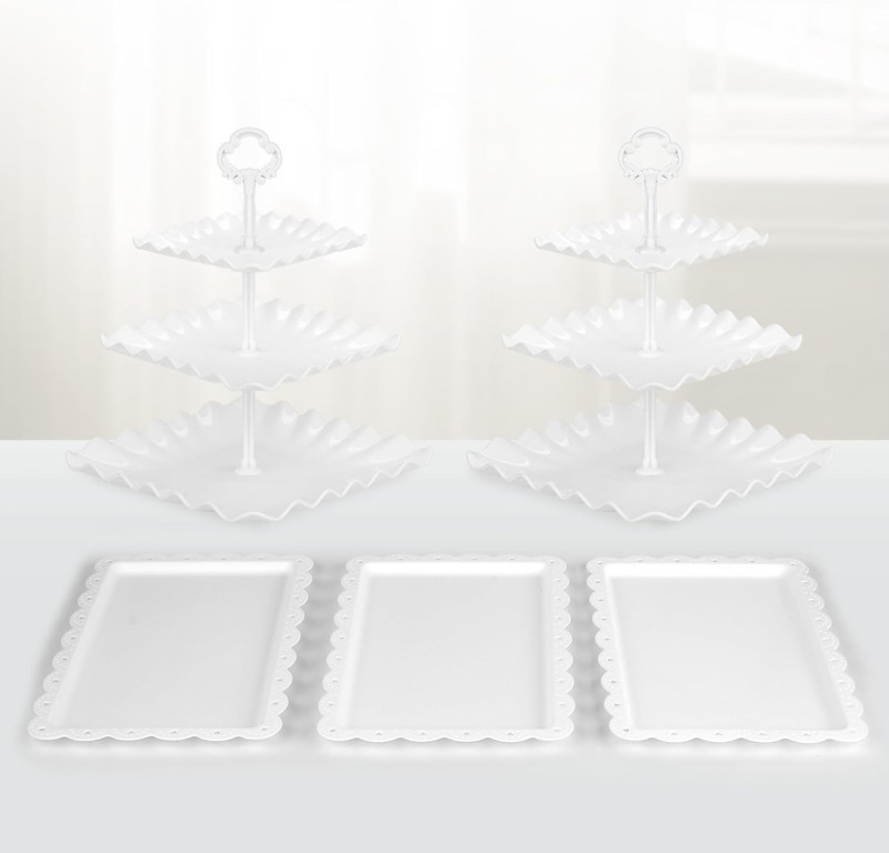 5 Piece Cake Stand Set W/ 2 x Large 3-Tier Cupcake Stands 3 x Appetizer Trays gallery