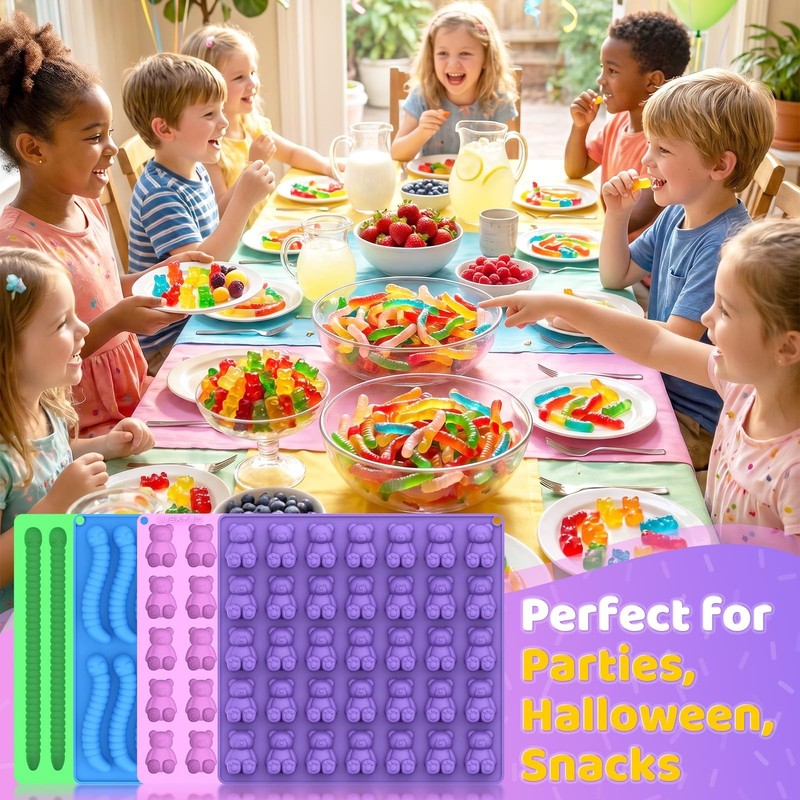 Large Silicone Gummy Bear & Worm Molds, 4 PCS, BPA-Free, 100 Cavities, Candy Mak gallery
