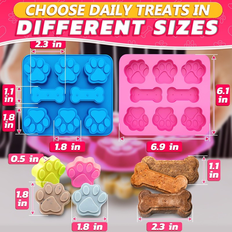 2 Pcs Silicone Dog Treat Molds Frozen Baking Bone Puppy Paw Shapes Non-Stick gallery