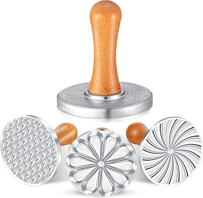 3 Pcs Cookie Stamps round Metal Cookie Press Cutter Mold with Wooden Handle Baki