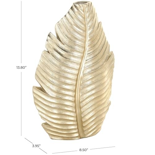 Polystone Leaf Decorative Vase Curved Metallic Centerpiece 9" x 4" x 14" Gold gallery