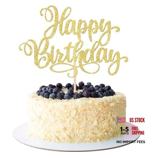 1 PCS Happy Birthday Cake Topper Glitter Happy Birthday Cake Pick Design 2 Gold