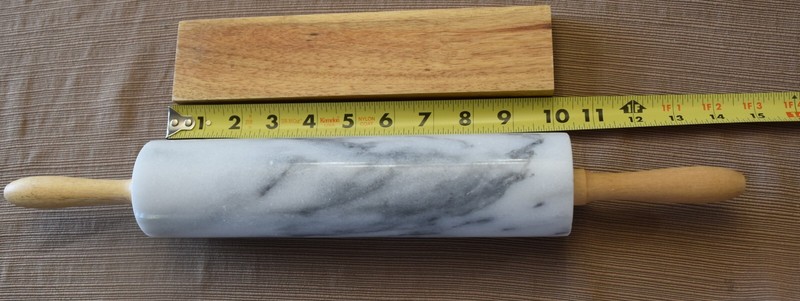 VINTAGE 18" MARBLE ROLLING PIN with WOODEN CRADLE STAND & WOOD HANDLES EUC! gallery