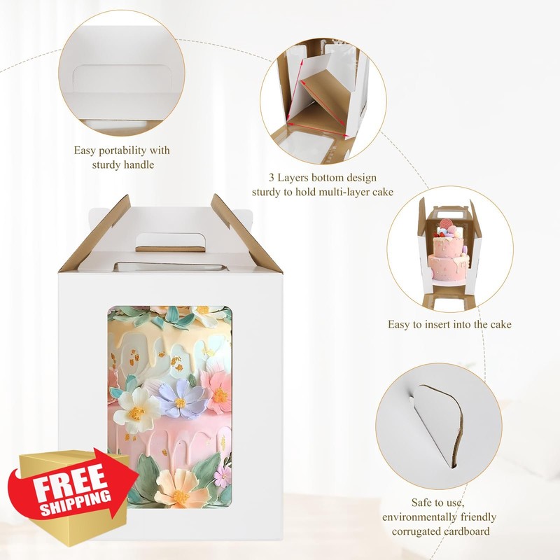 Generic 2 Pack White 10x10x12" Tall Cake Boxes gallery