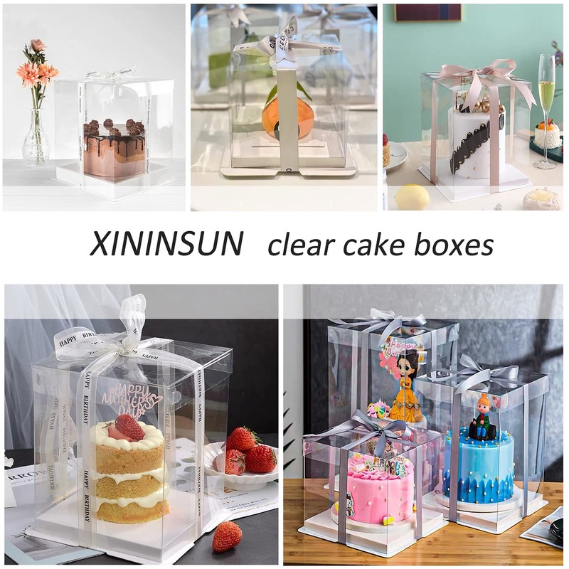 10 inch Clear cake Box, Large Transparent cake Box,tall cake boxes with Ribbo... gallery