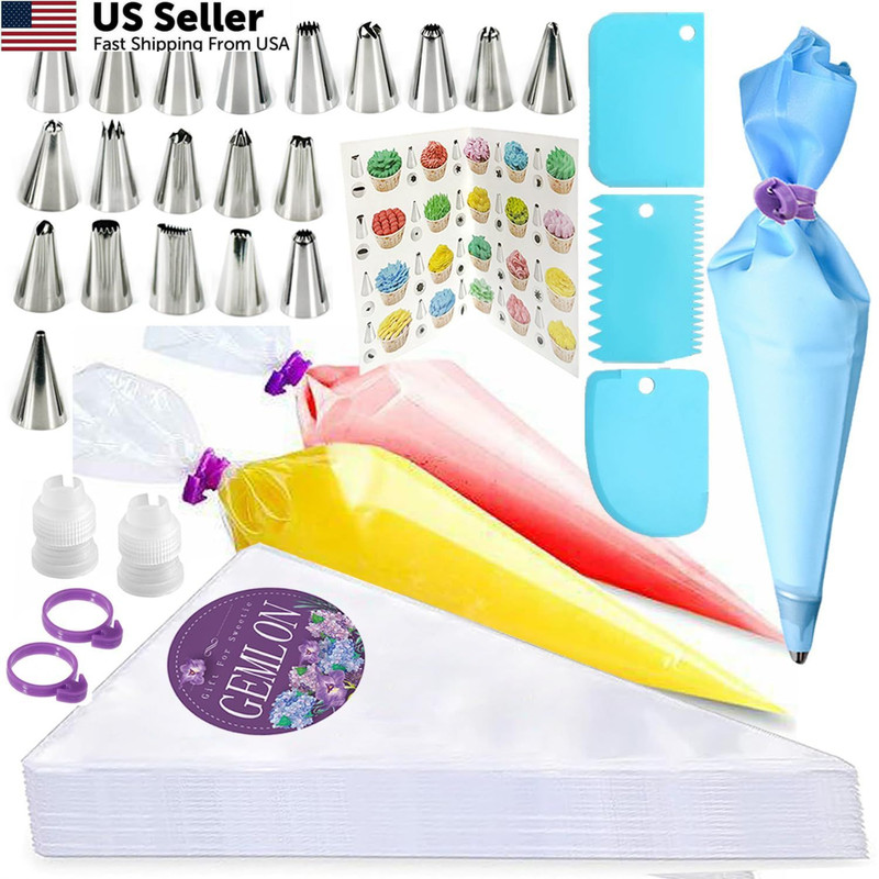Piping Bags and Tips Set, 100PCS 12 Inch 12In with Tips, Clear