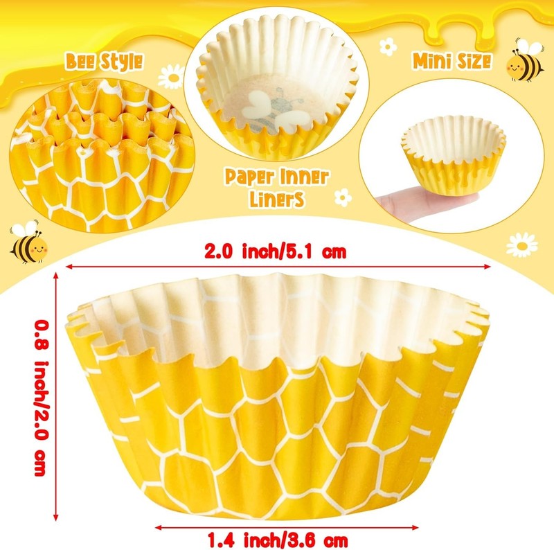 Bee Mini Cupcake Liners - 600pcs Summer Baking Cups Muffin Paper Cupcakes Wra... gallery