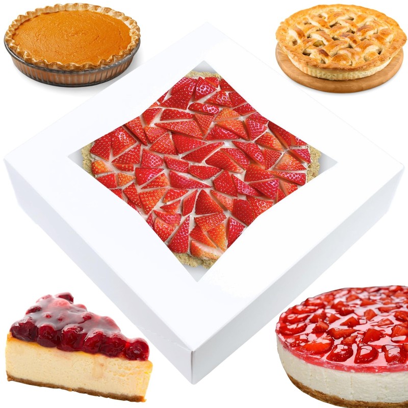 Pie Boxes 10x10x2.5 Inch | White / 12 pcs/Auto-Popup | Bakery/Pastry/Treats/C…