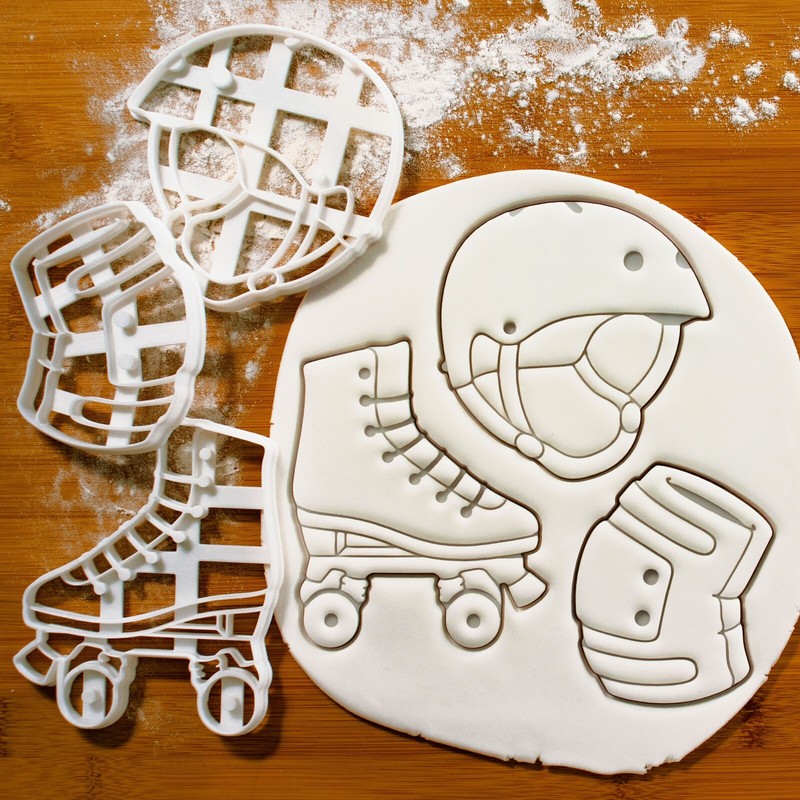 Set of 3 Roller Skate, Helmet, Knee Pad Cookie Cutters – Roller Derby, disco