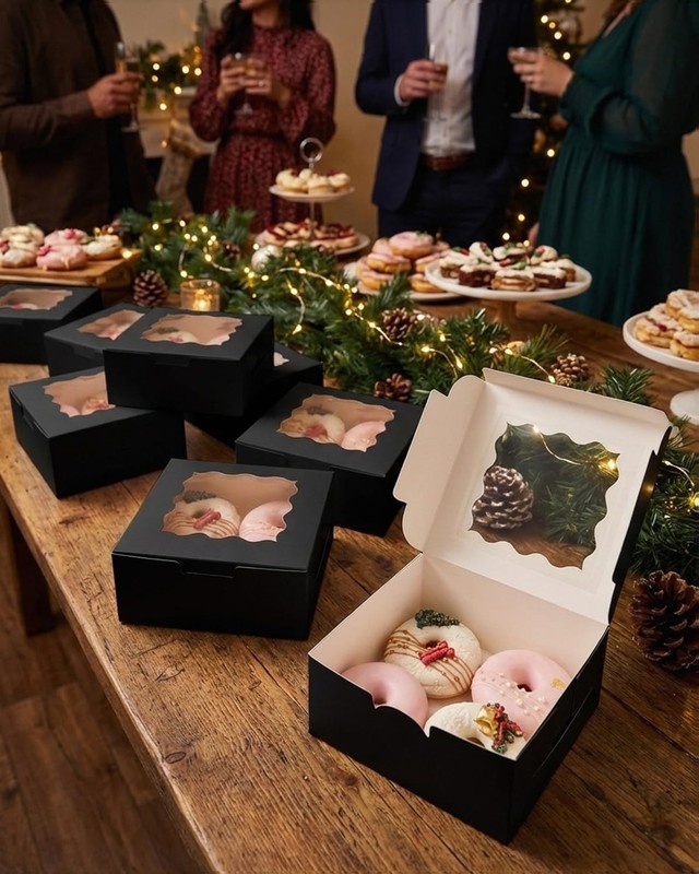 240pcs Black Cookie Boxes 6x6x3" Easy Assemble Pastry Boxes with Window for Bake gallery