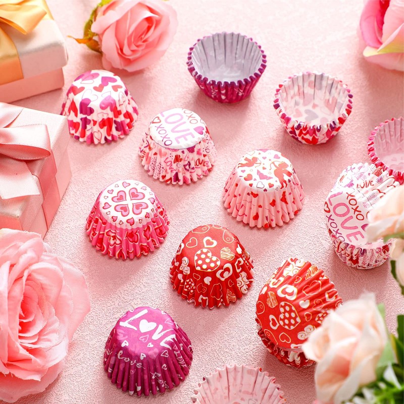 600 Counts Valentine's Day Cupcake Liners Mini Heart Baking Cups Wrappers Pap... gallery