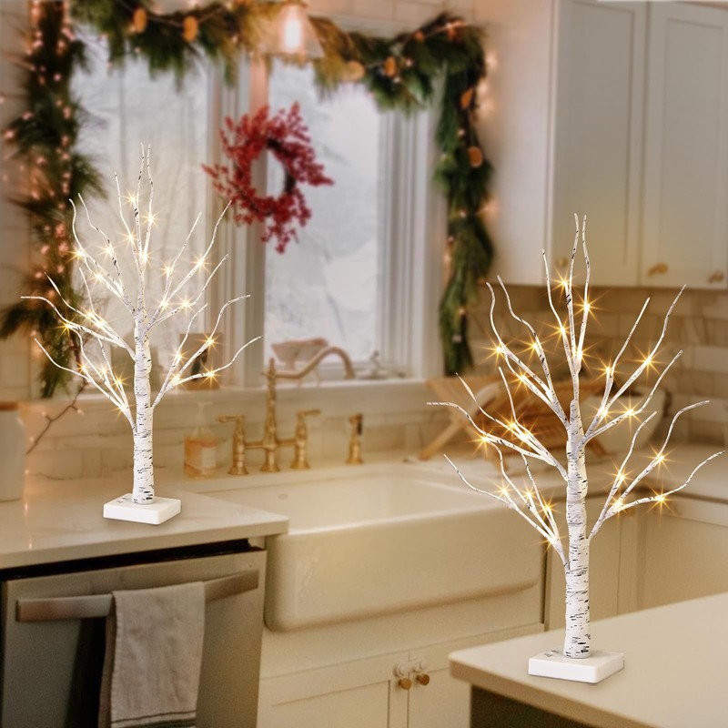 Vanthylit White Birch Tree Led - Set Of 2 Tabletop Tree Timer Christmas gallery