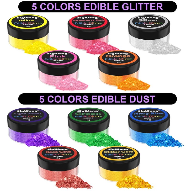 Vibrant Edible Glitter Set - 10 Colors Luster Dust for Cake, Drinks, Cookies & M gallery