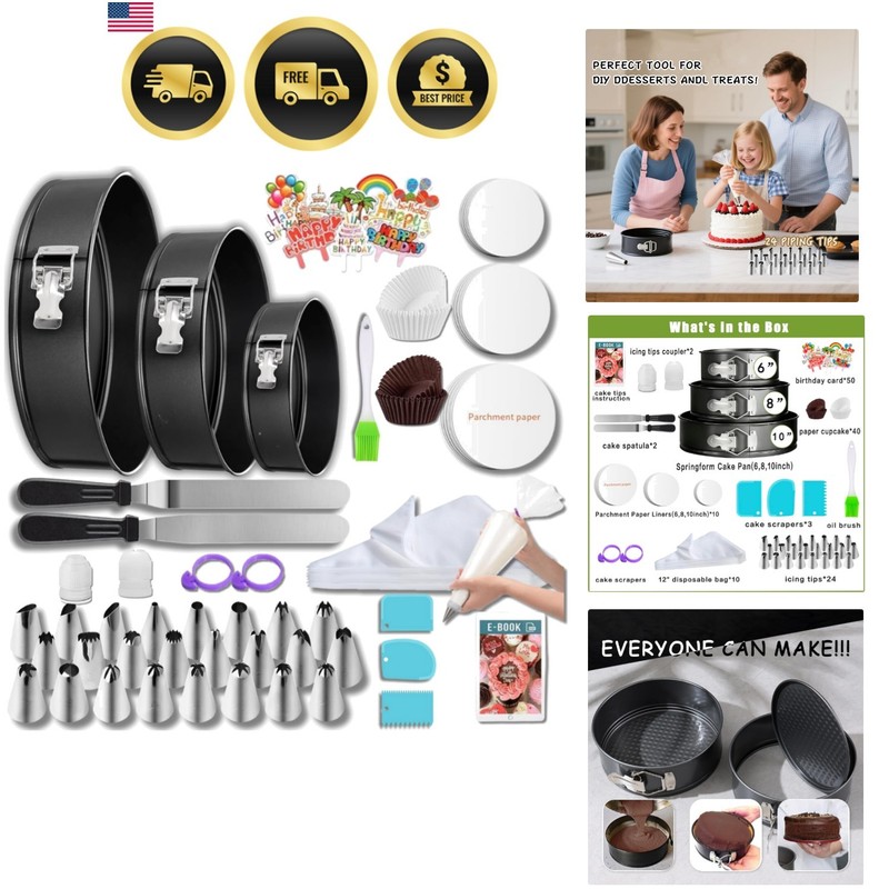 168pcs Cake Pan Sets for Baking + Cake Decorating Supplies: 3 Non-Stick Sprin...