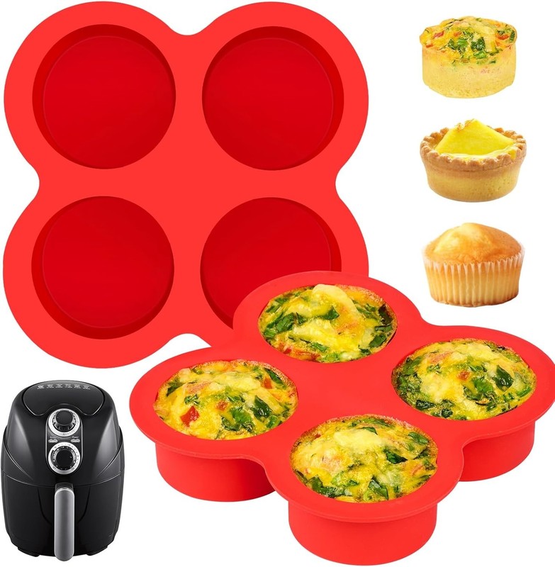 2 Pack Air Fryer Egg Bite Molds, 4-Cup Mini Round Muffin Pans Silicone Baking... gallery