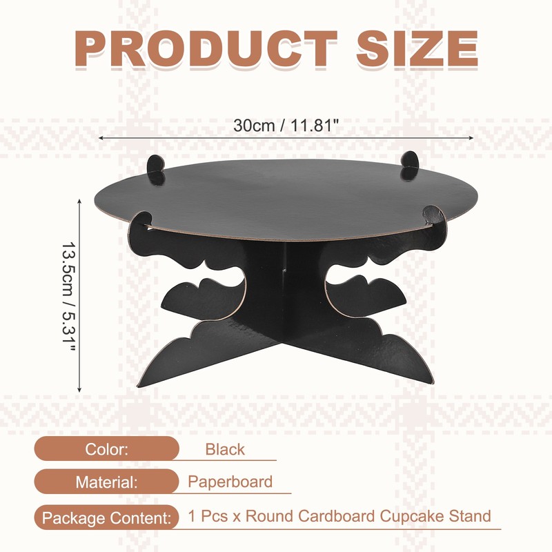 1-Tier Cardboard Cake Stand Holder, 12 Inch Round Cupcake Stand, Black gallery