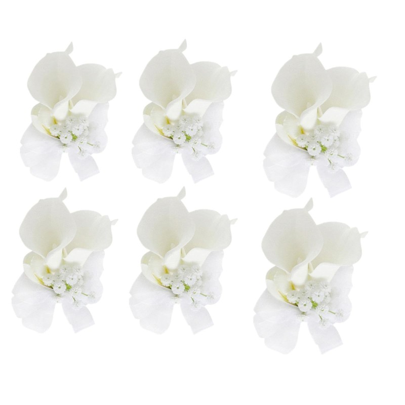 Jackcsale Set Of 6 White Wrist Corsage Prom Flower For Wedding Artificial Calla