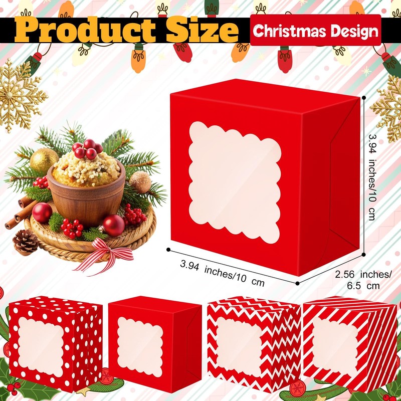 100 PCS 4x4x2.5 Inch Valentines Cookie Boxes Window Red White Bakery Treat gallery