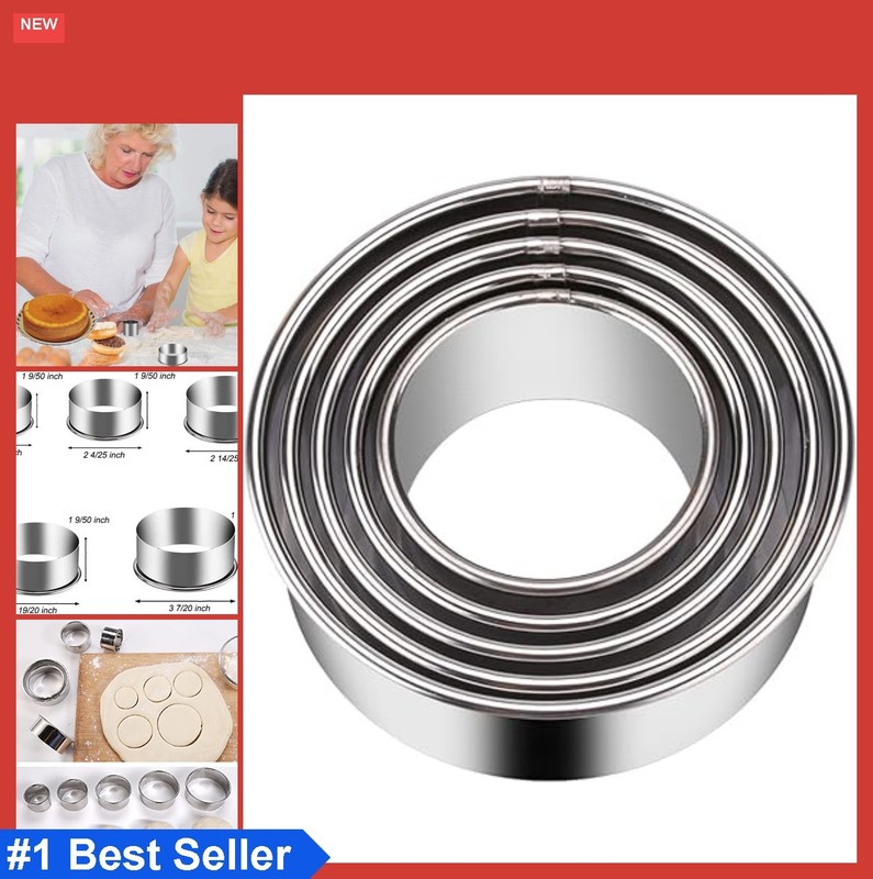 Stainless Steel Biscuit Cookie Cutters Set 5 Pieces Round Graduated Sizes