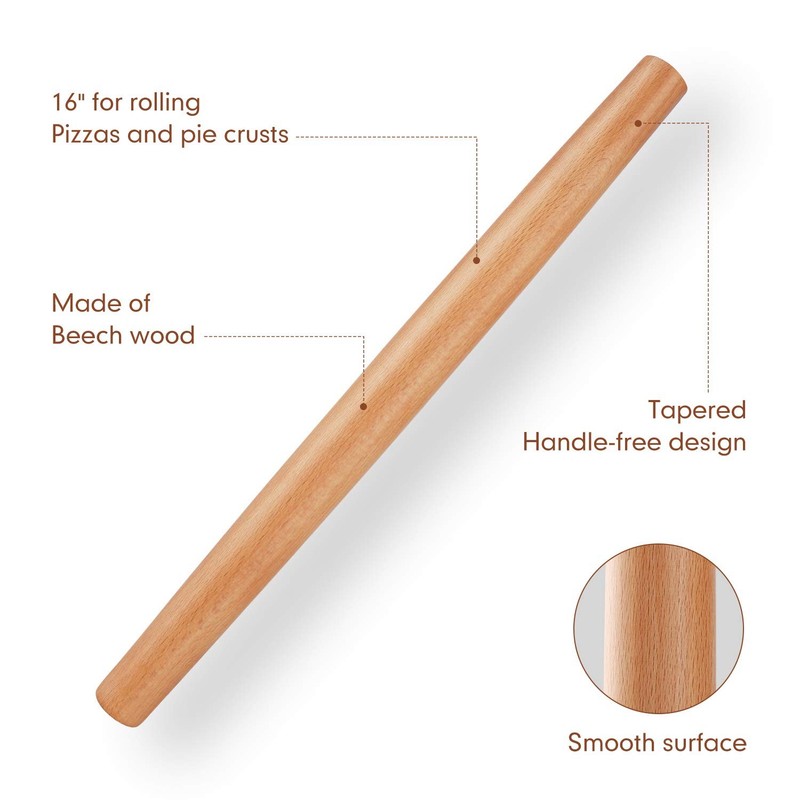Wood Rolling Pin, Wood French Roller Pin with Silicone Baking Mat, Beech Wood... gallery
