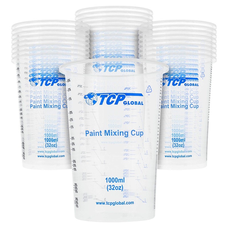 32 oz Graduated Plastic Mixing Cups – 25 Pack Disposable Measuring Cups for Liqu