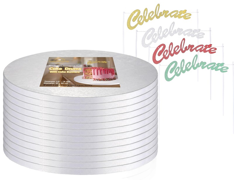 12 Inch Cake Drumssmooth Edge Cake Board Round White12pack 1/2 Inch Thicksturd