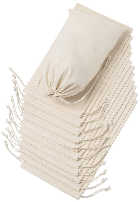 DR 100% Cotton Muslin Drawstring Bags (7×9 Inch – 12-Pack) Unbleached Natural…