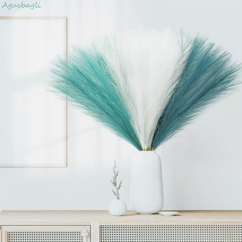 pcs Blue Faux Pampas Grass Decor, 21.6in 30 Teal Blue & White & Deep Blue gallery